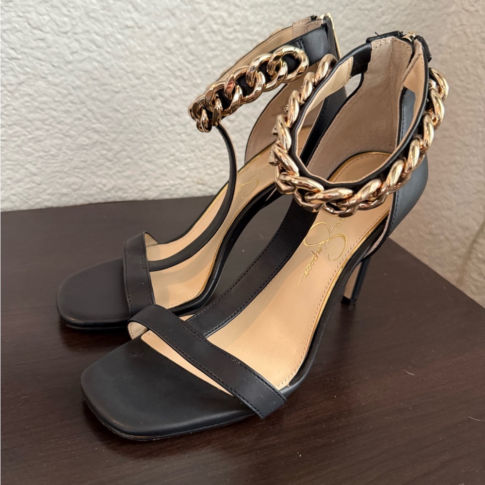 Jessica Simpson Black Heels with Gold Chain
